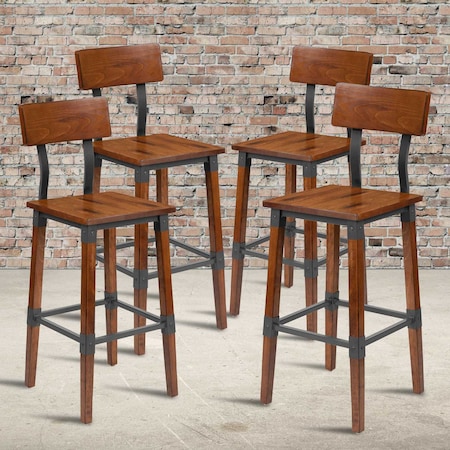 Flash Furniture Rustic Antique Walnut Industrial Wood Dining Barstool, PK4 4-XU-DG-W0236B-GG